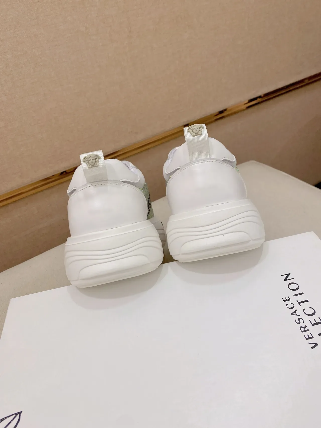 Versace Chain Reaction Crystal-Embellished White Chunky Sneakers 3