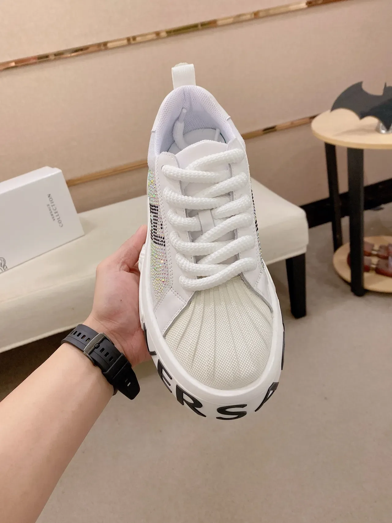 Versace Chain Reaction Crystal-Embellished White Chunky Sneakers 5