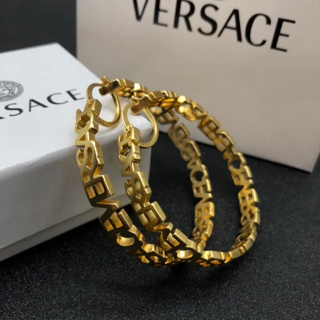 Versace Chain Reaction Gold Logotype Link Hoop Earrings 1