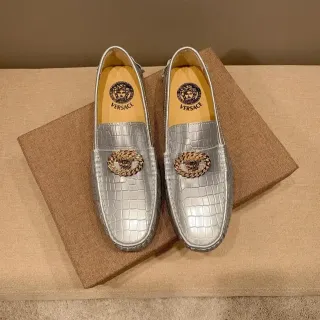Versace Chain Reaction Mocassins Métalliques Croc-Embossed