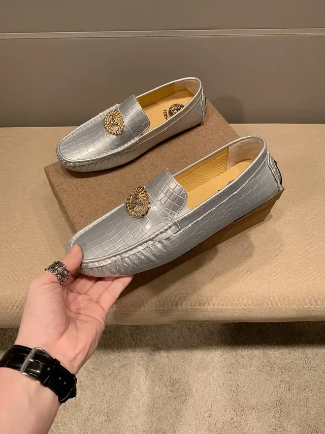 Versace Chain Reaction Metallic Croc-Embossed Loafers 5