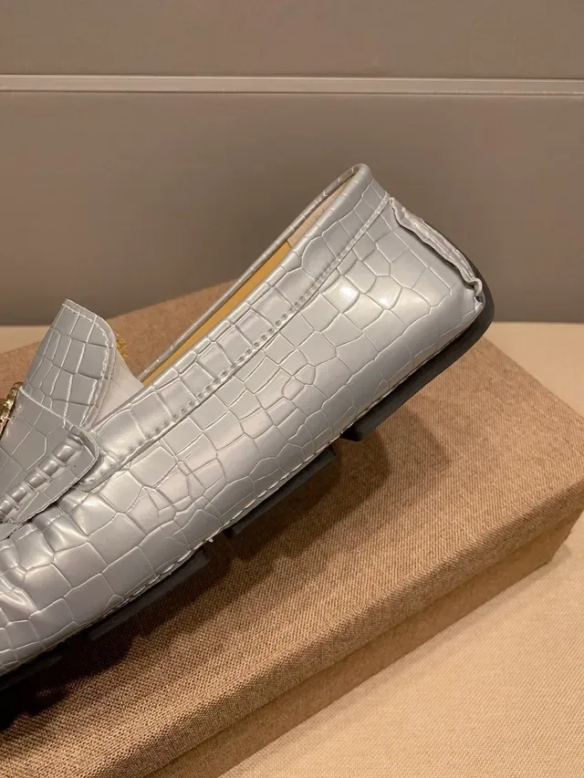 Versace Chain Reaction Metallic Croc-Embossed Loafers 6