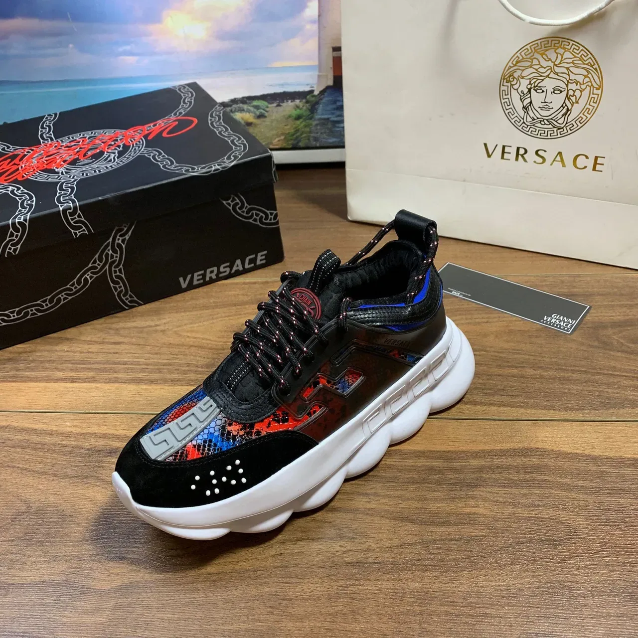 Versace Chain Reaction Multicolor Snake-Print Chunky Sneakers 1