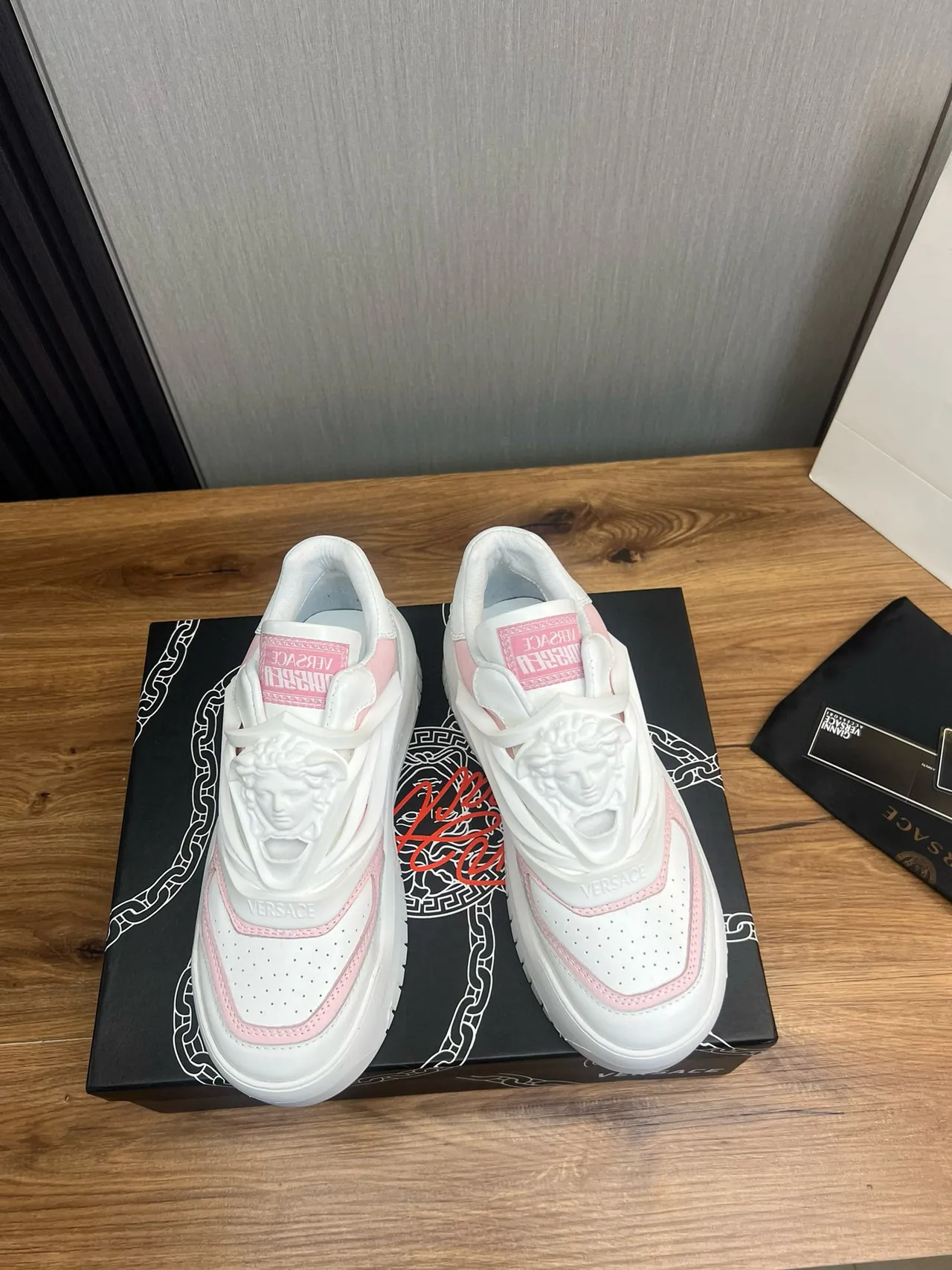 Versace Chain Reaction Pink and White Chunky Sneakers 3