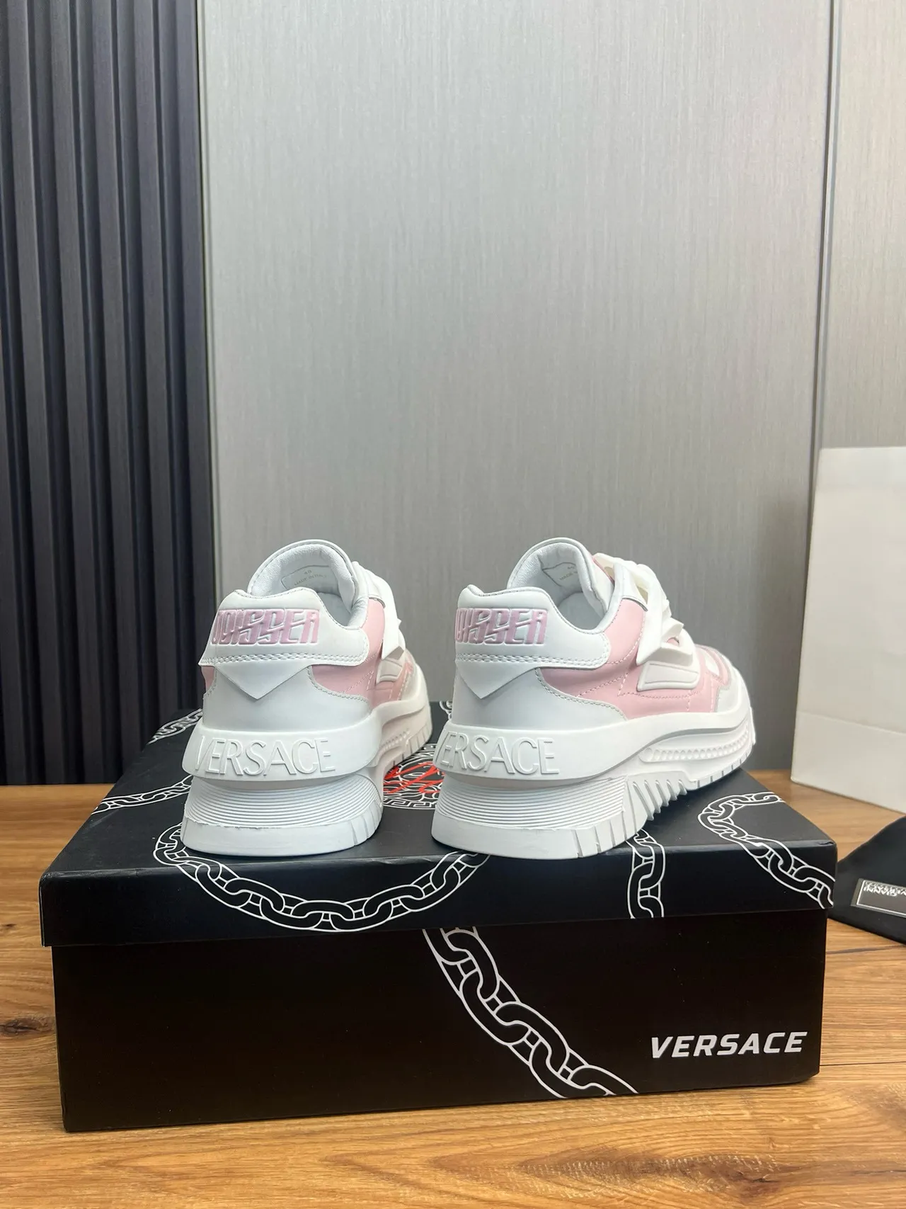 Versace Chain Reaction Pink and White Chunky Sneakers 5
