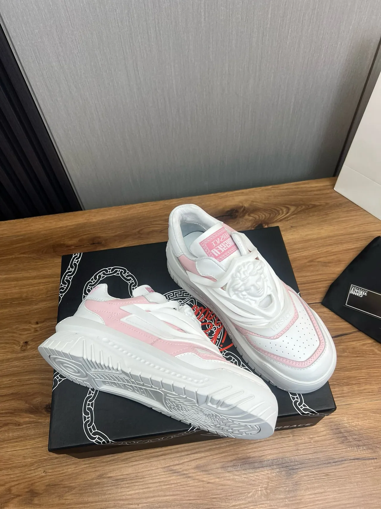 Versace Chain Reaction Pink and White Chunky Sneakers 6