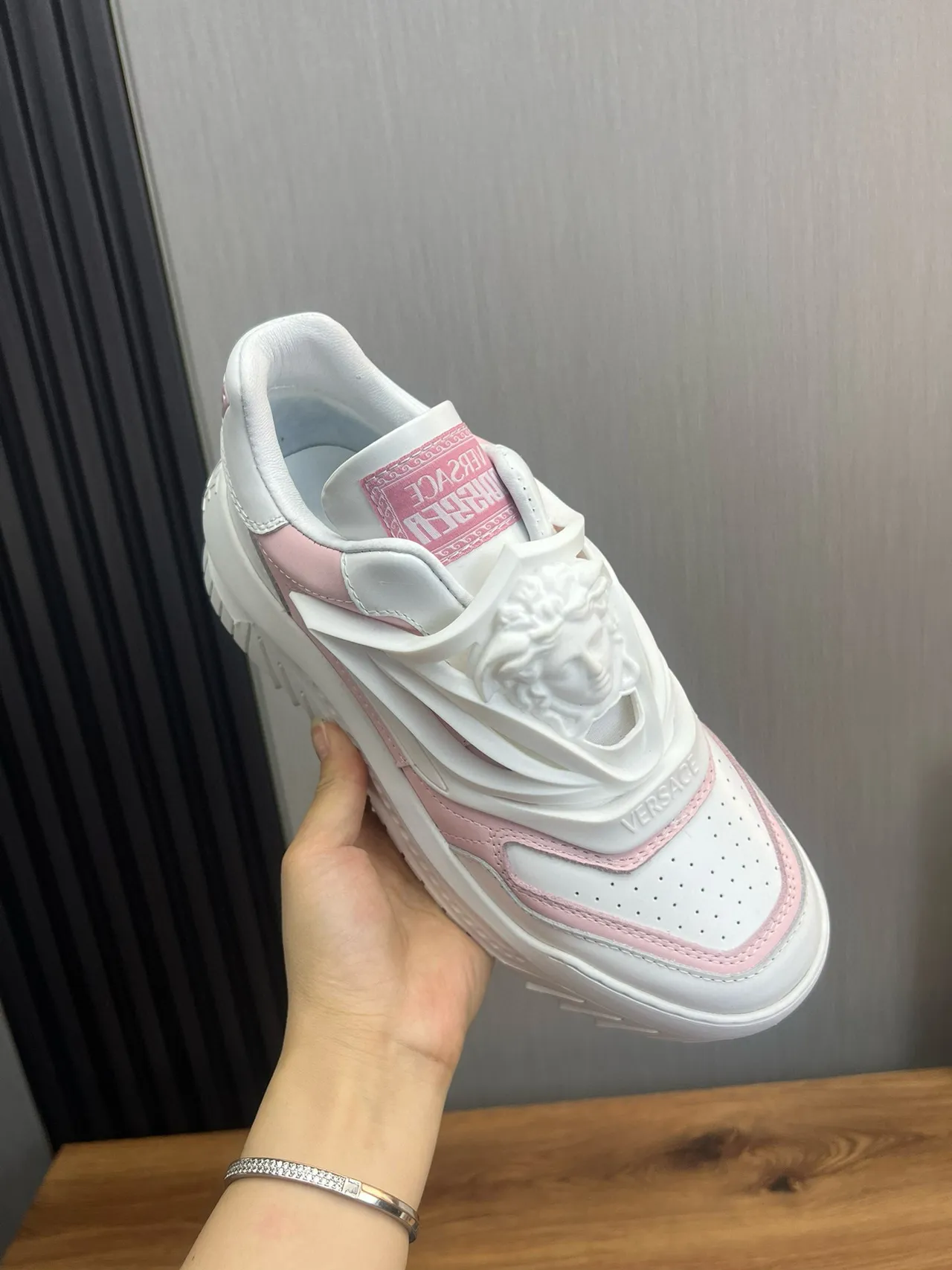 Versace Chain Reaction Pink and White Chunky Sneakers 7