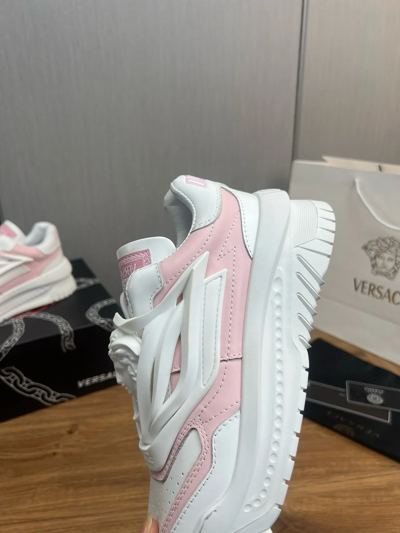 Versace Chain Reaction Pink and White Chunky Sneakers 8