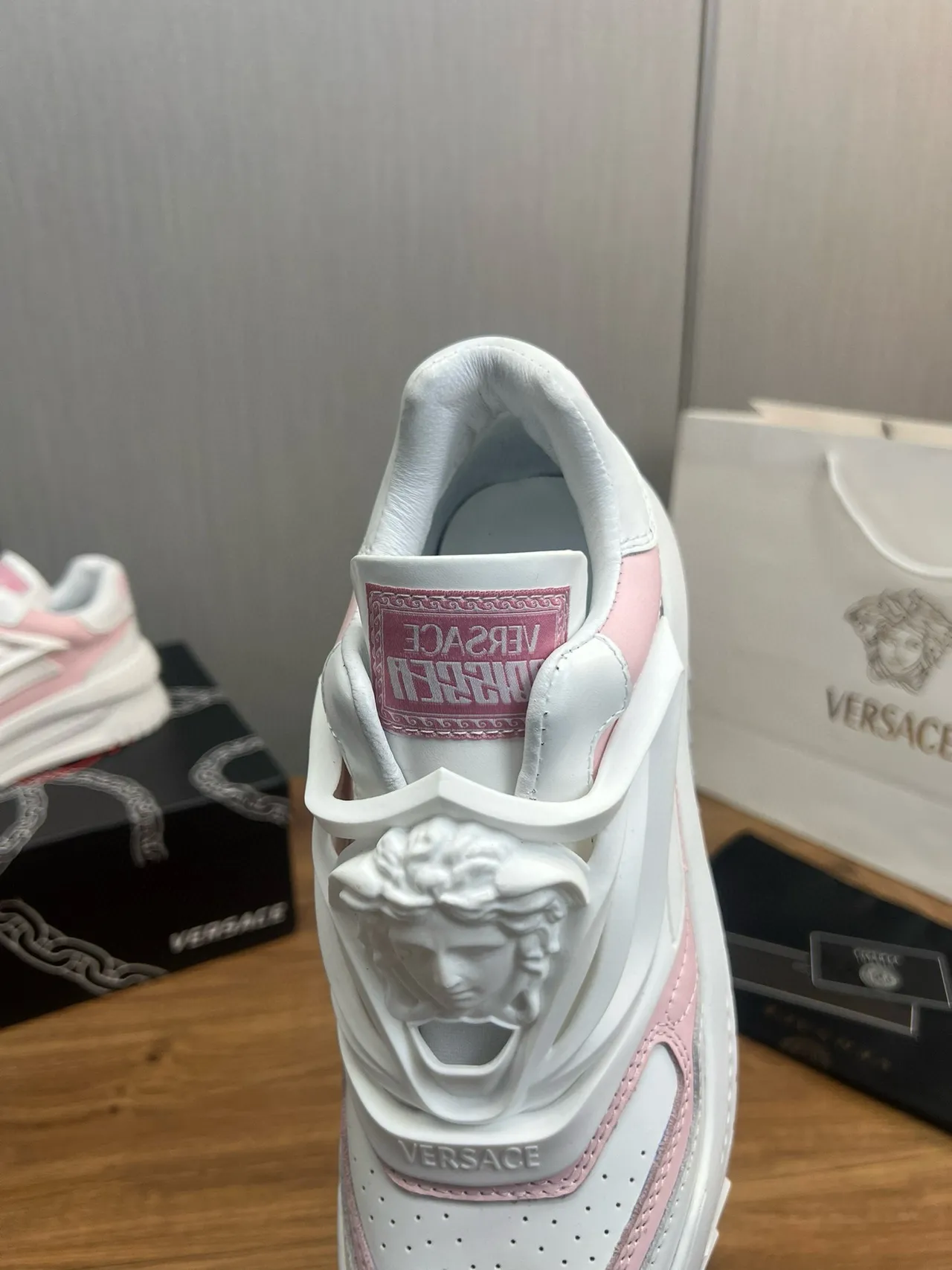 Versace Chain Reaction Pink and White Chunky Sneakers 11