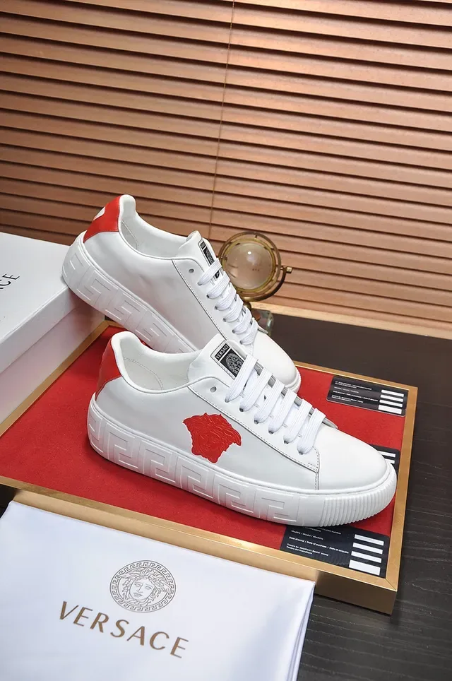 Versace Chain Reaction White and Red Medusa Logo Lifestyle Sneakers 5