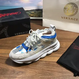 Versace Chain Reaction सफेद नीला भूरा मोटी सोल वाले स्नीकर