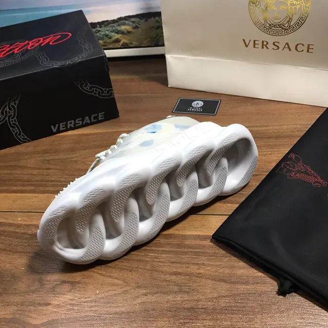 Versace Chain Reaction White Blue Beige Chunky Sneakers 2