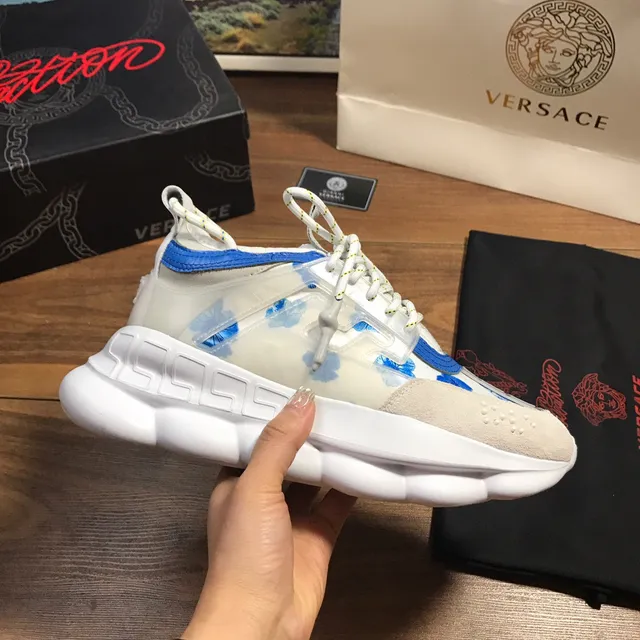 Versace Chain Reaction White Blue Beige Chunky Sneakers 4