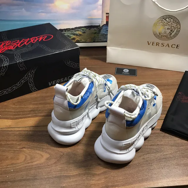 Versace Chain Reaction White Blue Beige Chunky Sneakers 5