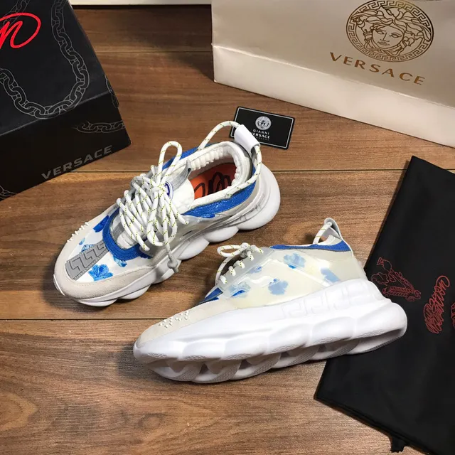 Versace Chain Reaction White Blue Beige Chunky Sneakers 6