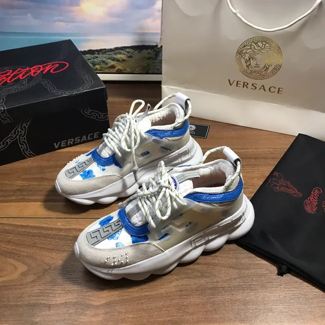 Versace Chain Reaction White Blue Beige Chunky Sneakers 7
