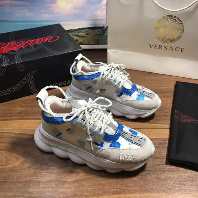 Versace Chain Reaction White Blue Beige Chunky Sneakers 8