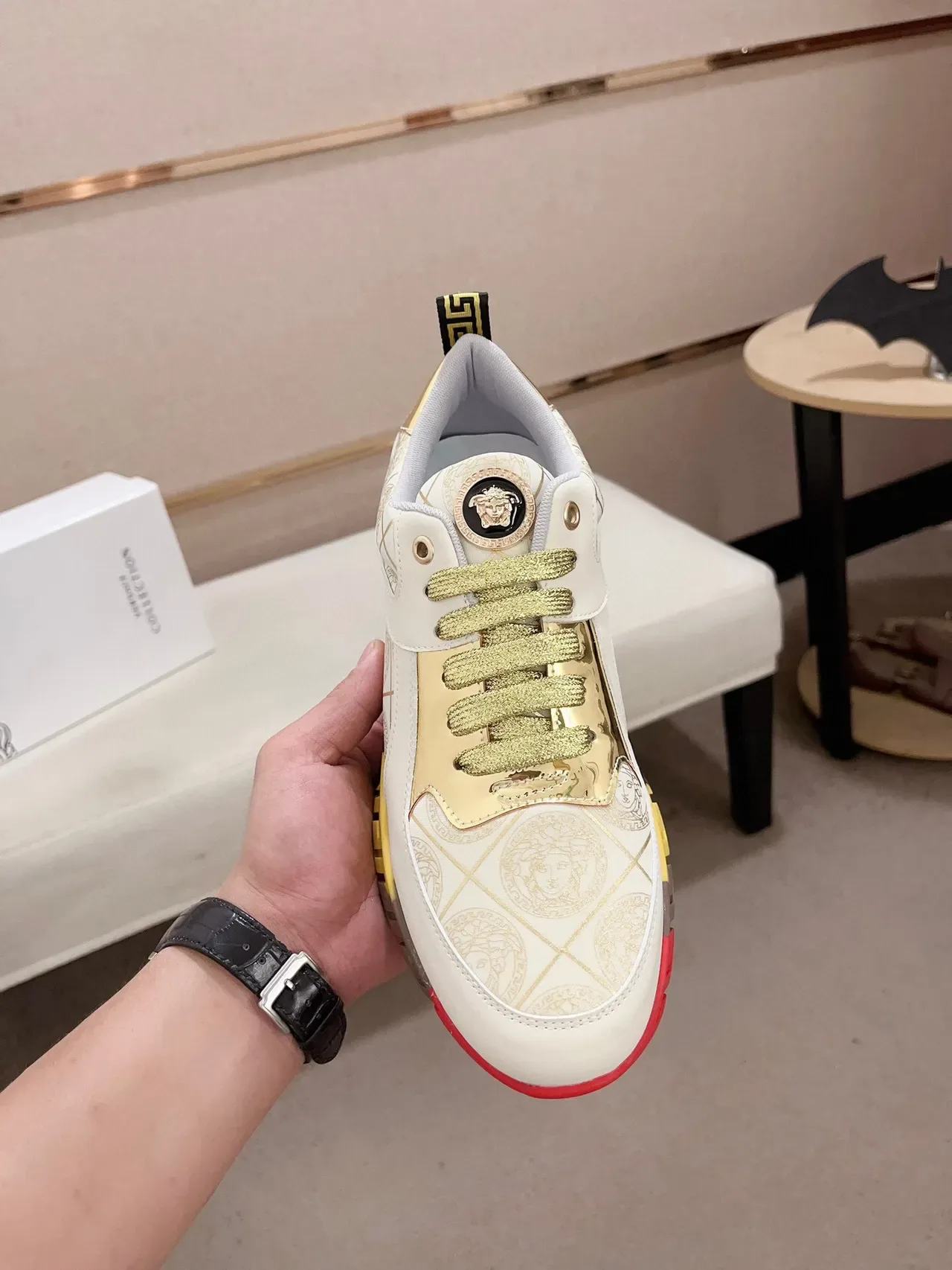 Versace Chain Reaction White Gold Red Yellow Black Lifestyle Sneakers 2