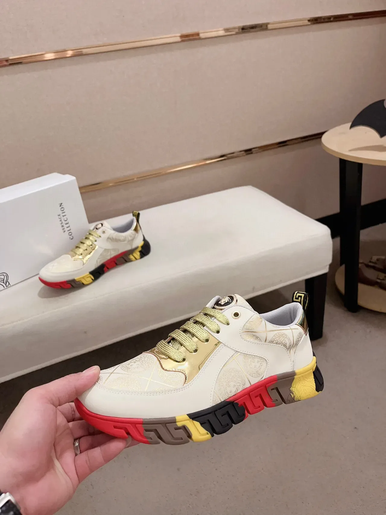 Versace Chain Reaction White Gold Red Yellow Black Lifestyle Sneakers 3