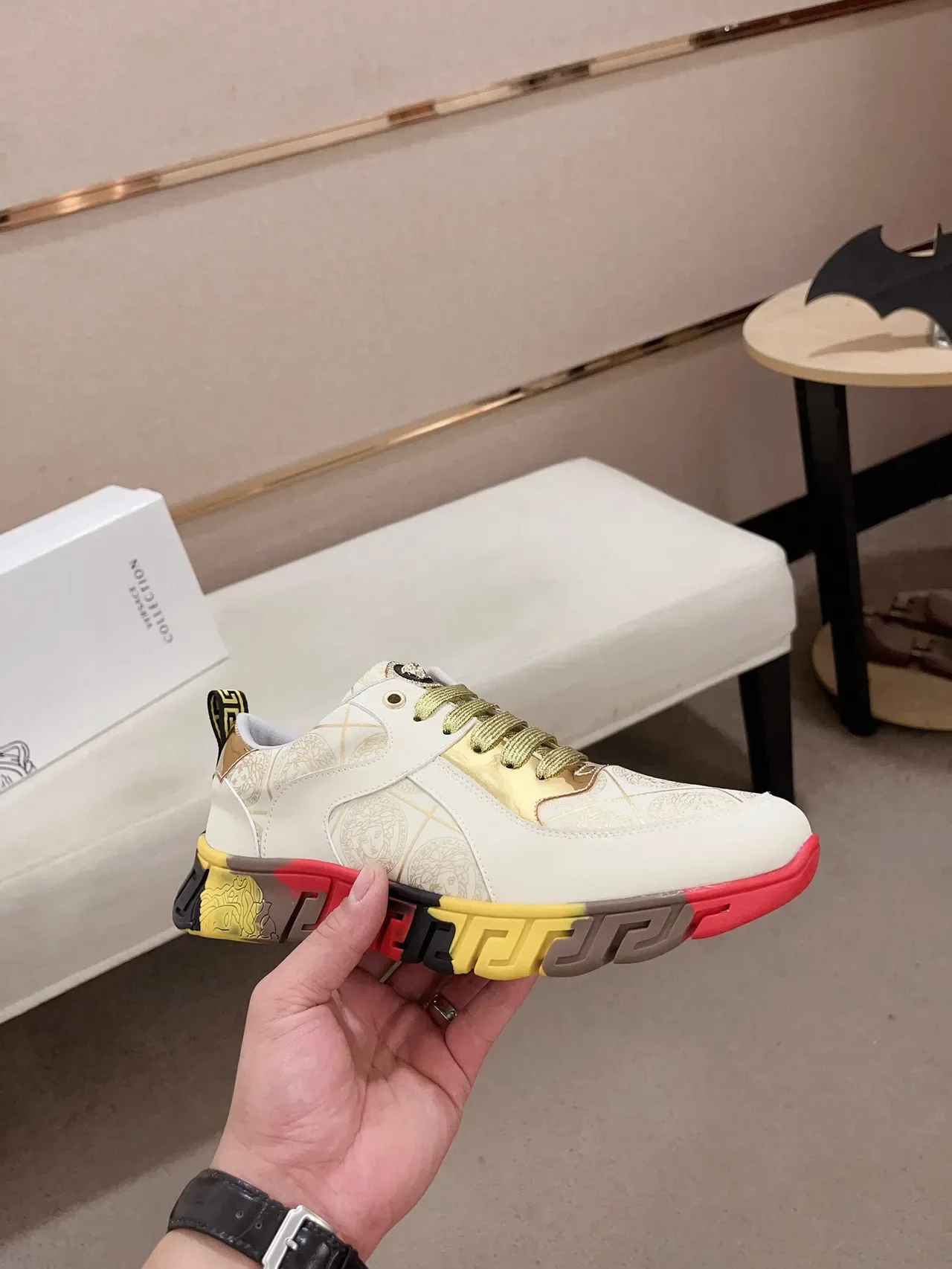 Versace Chain Reaction White Gold Red Yellow Black Lifestyle Sneakers 4