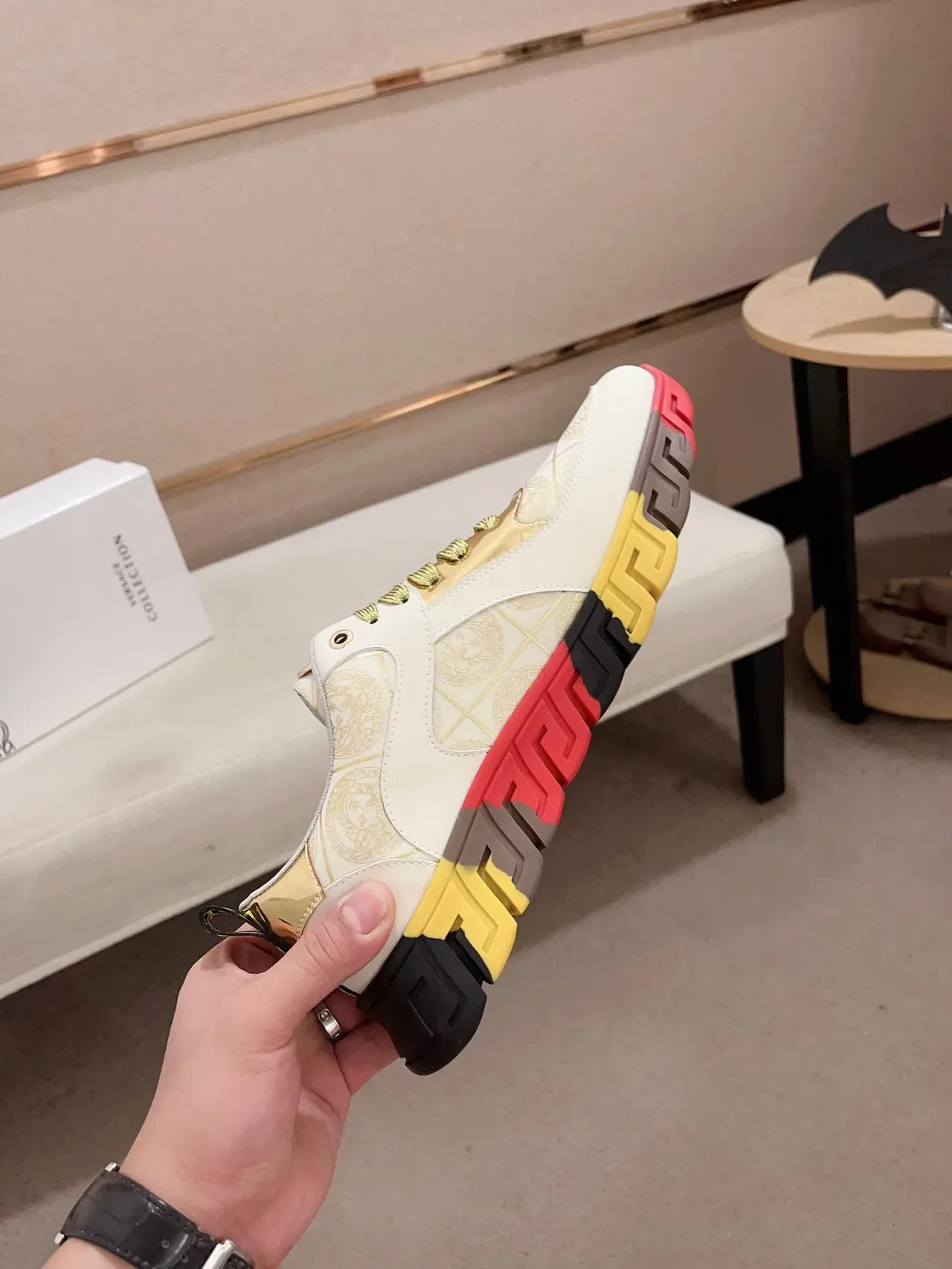 Versace Chain Reaction White Gold Red Yellow Black Lifestyle Sneakers 5