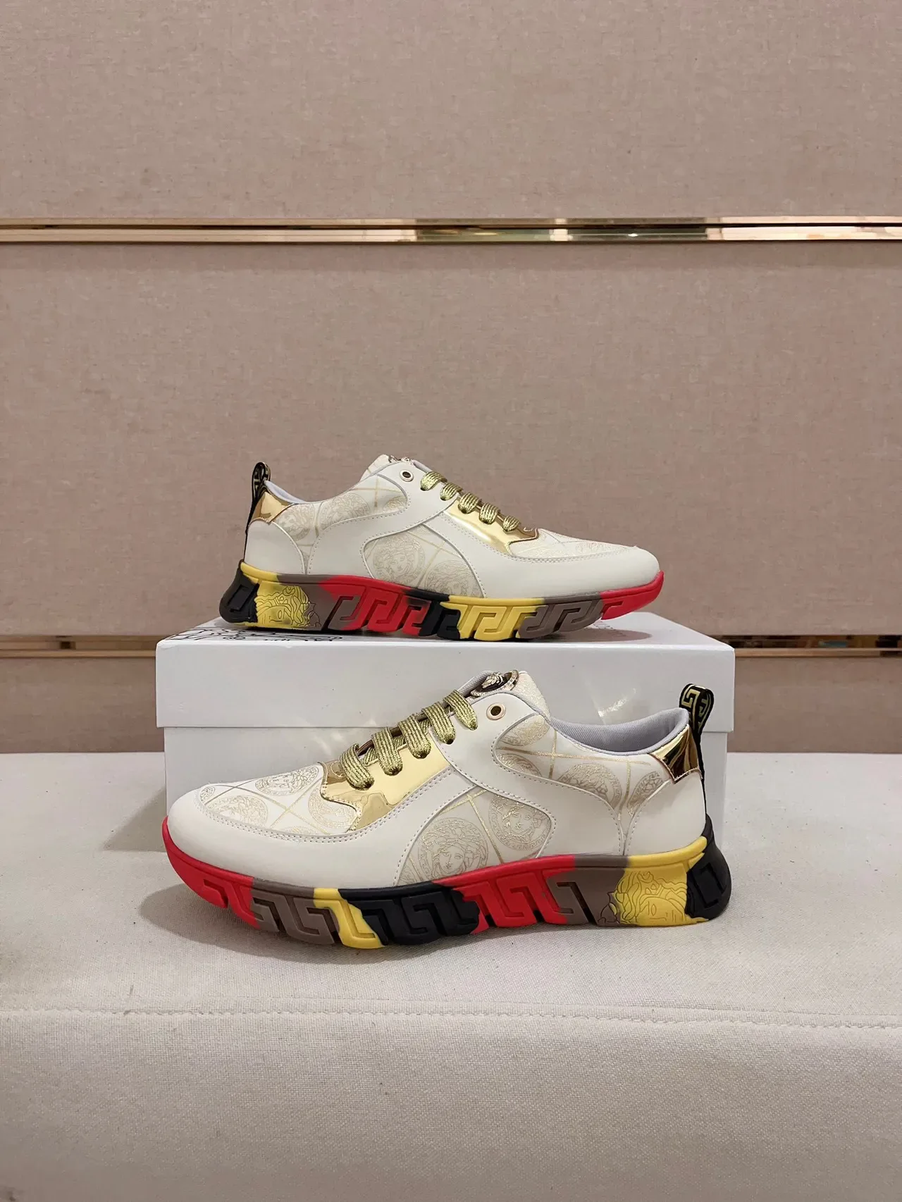 Versace Chain Reaction White Gold Red Yellow Black Lifestyle Sneakers 7