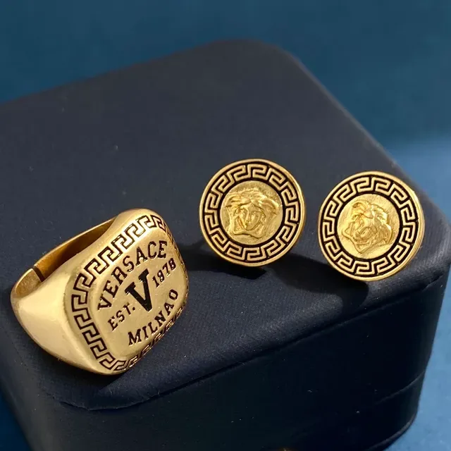 Versace Gold Signet-Style Engraved Greca Border Ring 2