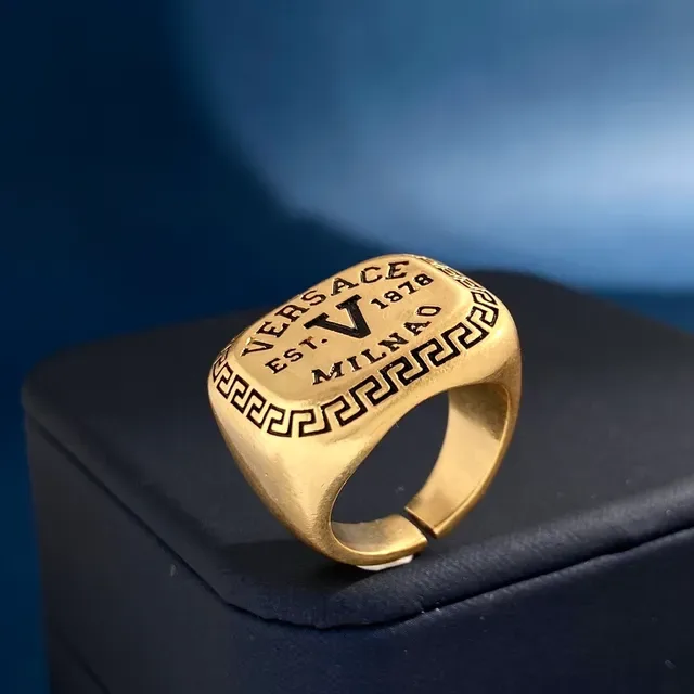 Versace Gold Signet-Style Engraved Greca Border Ring 3