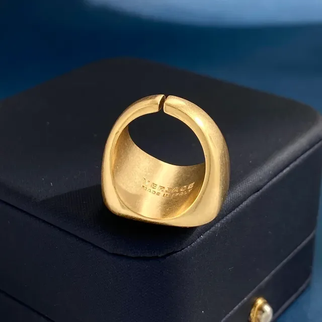 Versace Gold Signet-Style Engraved Greca Border Ring 5