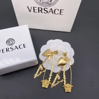 Versace Gold-Tone Medusa Heart Chain Dangle Earrings