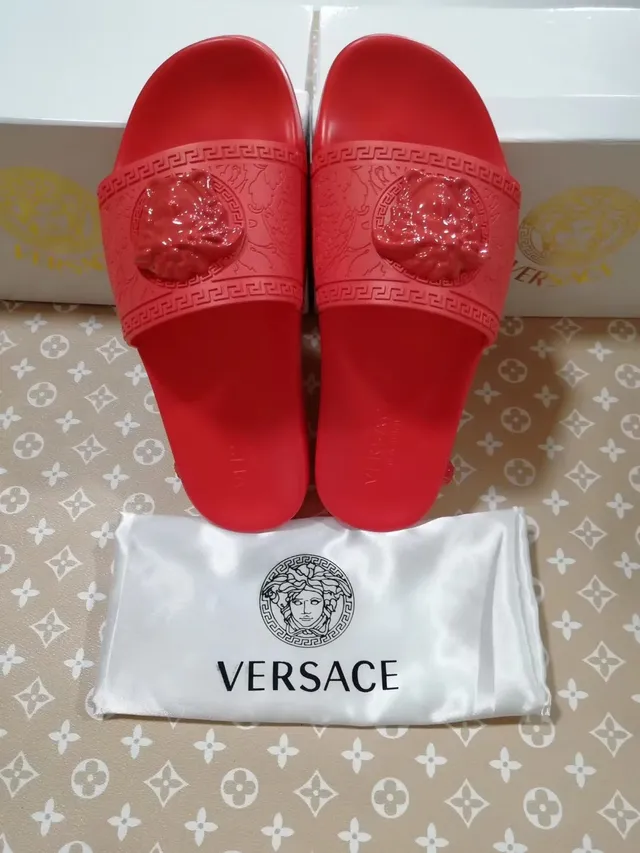 Versace Greca Odissea Red Molded Rubber Slippers 3