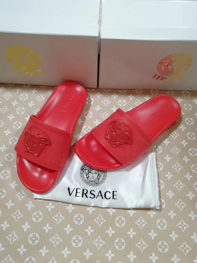 Versace Greca Odissea Red Molded Rubber Slippers 4