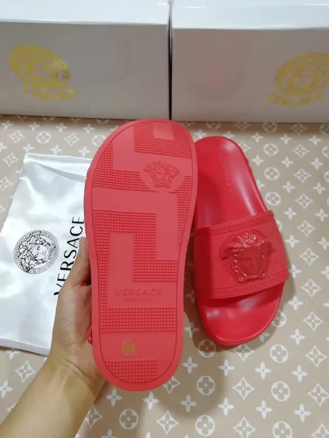 Versace Greca Odissea Red Molded Rubber Slippers 5