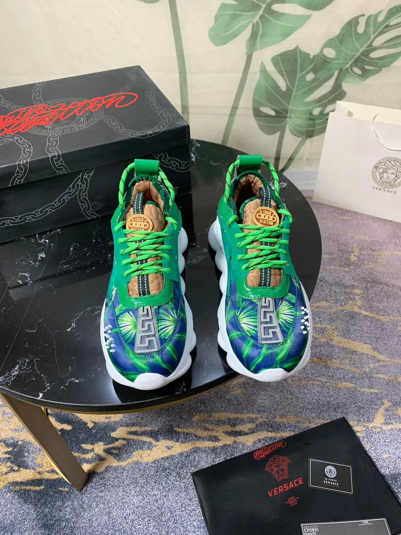 Versace Green Blue Sole Tropical Print Upper Chunky Sneakers 2