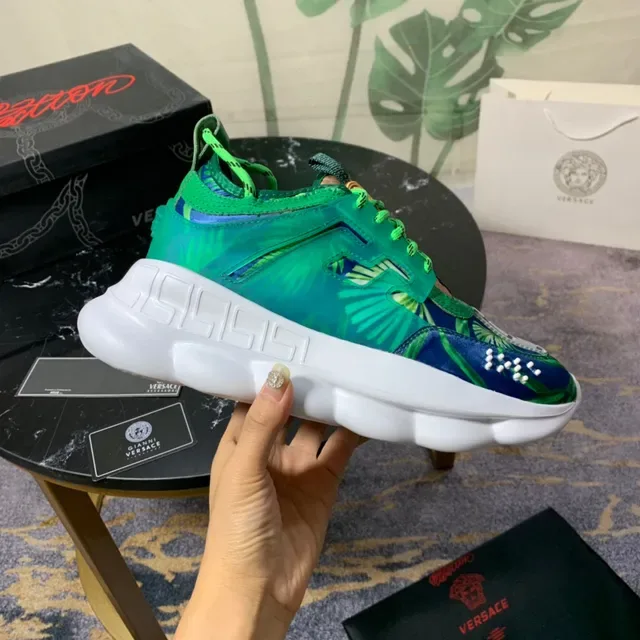 Versace Green Blue Sole Tropical Print Upper Chunky Sneakers 5
