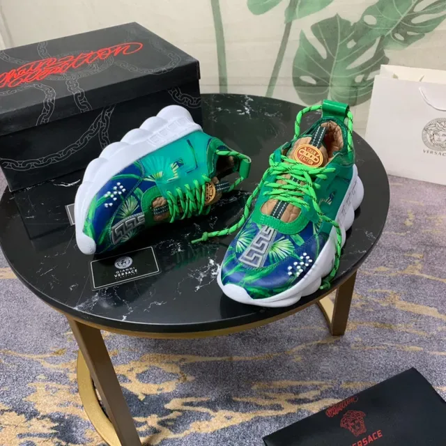Versace Green Blue Sole Tropical Print Upper Chunky Sneakers 7