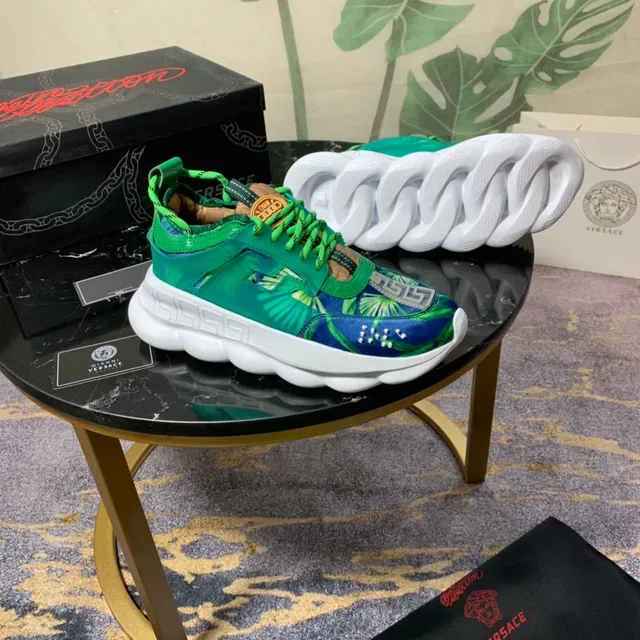 Versace Green Blue Sole Tropical Print Upper Chunky Sneakers 8