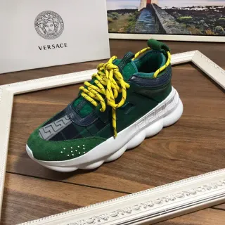 Versace 绿色黄色雕塑鞋底 Greca 钥匙图案 厚底运动鞋