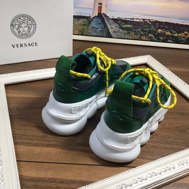 Versace Green Yellow Sculpted Sole Greca Key Motif Chunky Sneakers 3