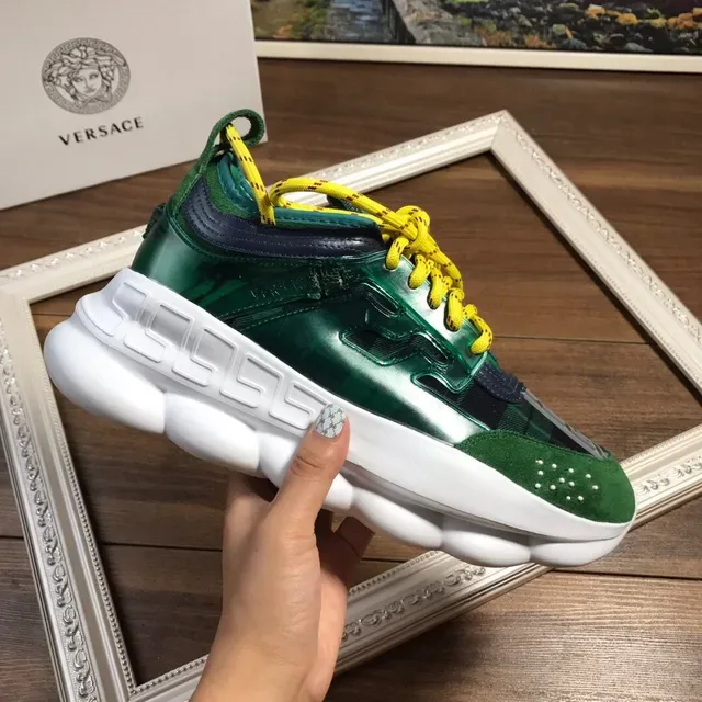 Versace Green Yellow Sculpted Sole Greca Key Motif Chunky Sneakers 4