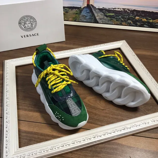 Versace Green Yellow Sculpted Sole Greca Key Motif Chunky Sneakers 6