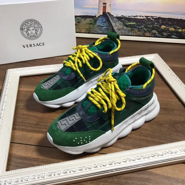 Versace Green Yellow Sculpted Sole Greca Key Motif Chunky Sneakers 8