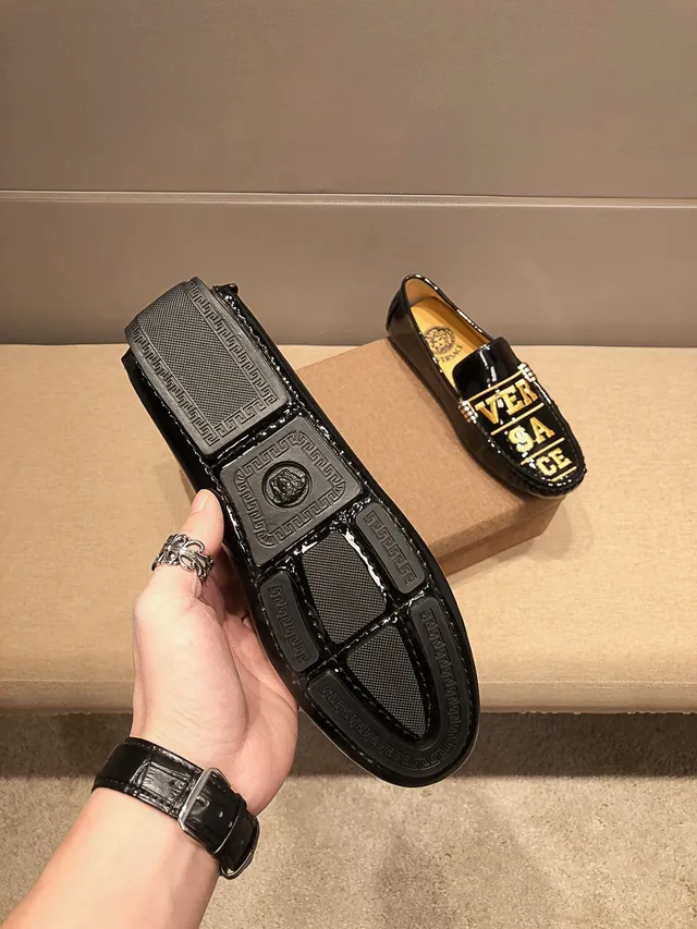 Versace Logo Loafer Black Gold Patent Leather Loafers 3