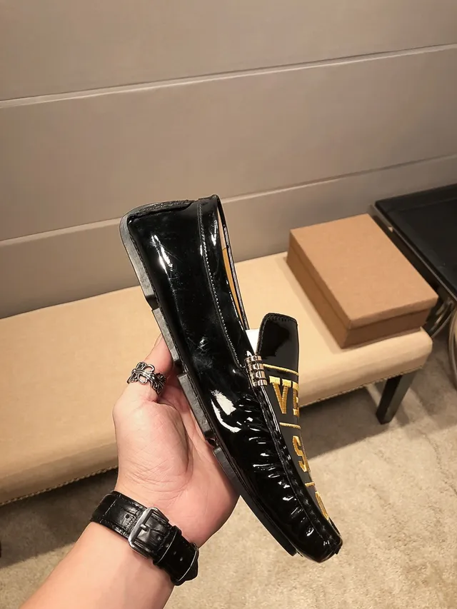 Versace Logo Loafer Black Gold Patent Leather Loafers 4