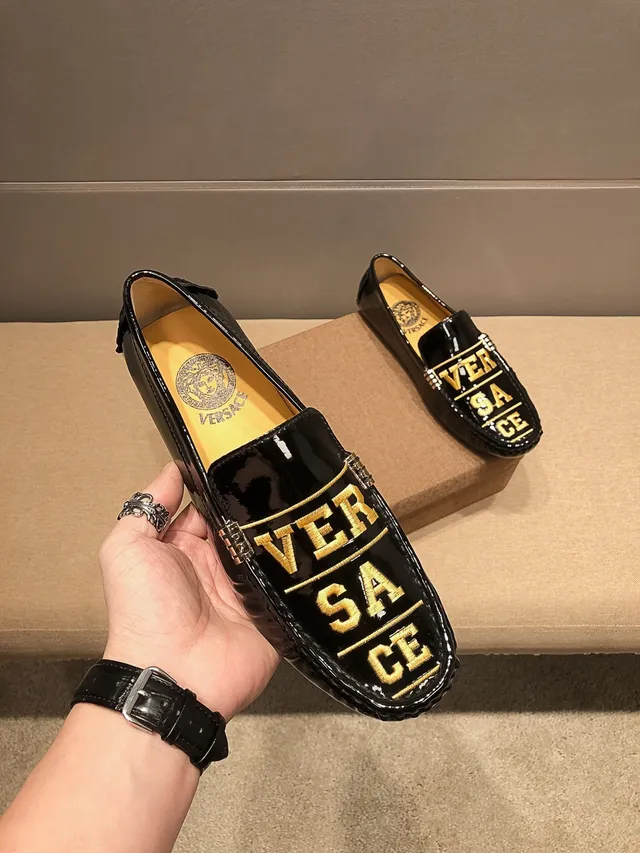 Versace Logo Loafer Black Gold Patent Leather Loafers 5