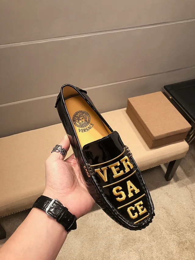 Versace Logo Loafer Black Gold Patent Leather Loafers 8