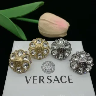 Versace Medusa Floral Gold Silver Flower-Shaped Crystal-Embellished Brooch