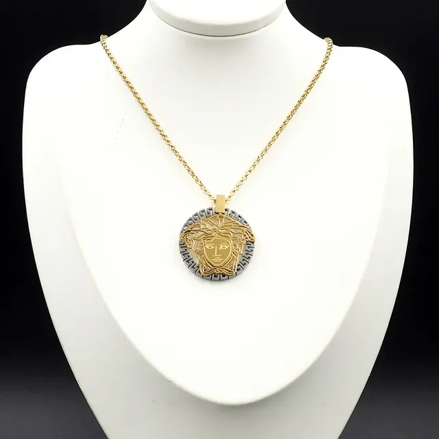 قلادة Versace Medusa ذهب فضة رأس مفتوح إطار مفتاح يوناني 6