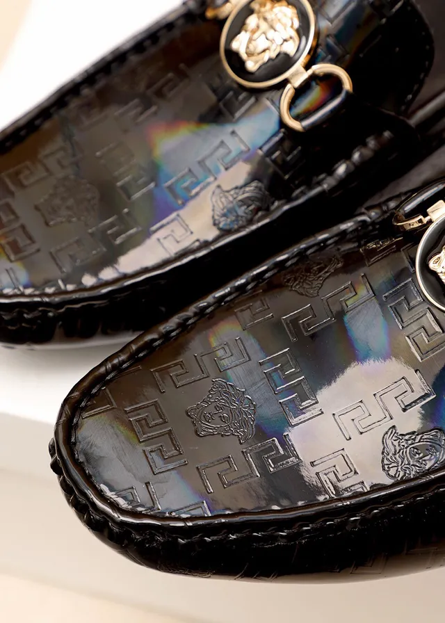 Versace Medusa Mocassin Noir Cuir Patenté Holographique 5