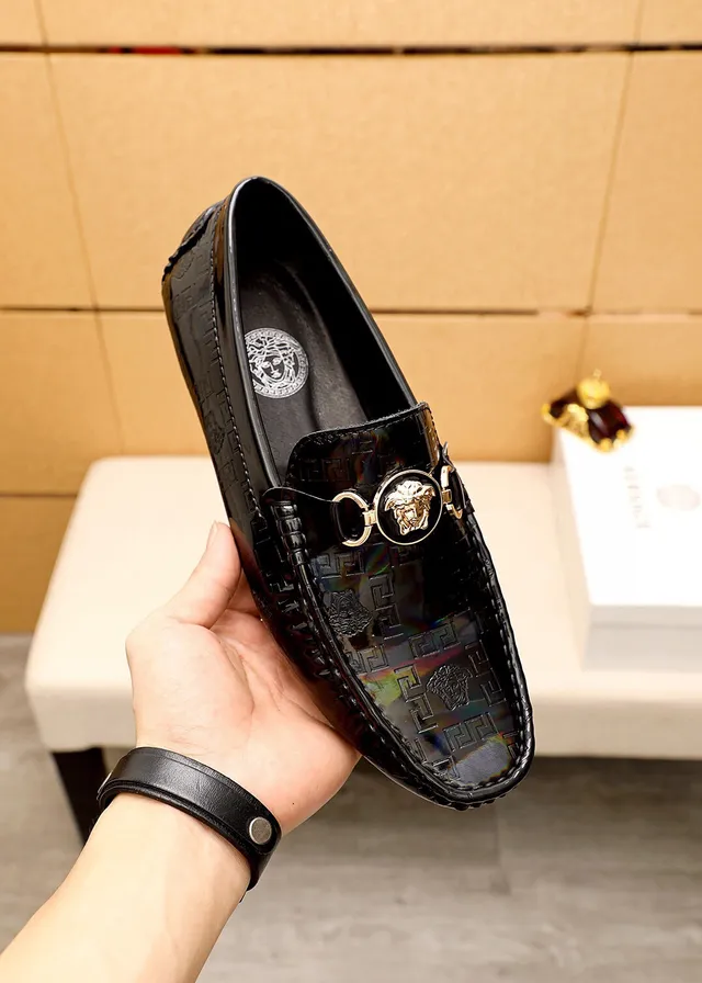 Versace Medusa Mocassin Noir Cuir Patenté Holographique 7